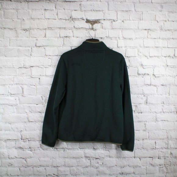 LL Bean Green Fleece Rugged Knit Snap Placket Pullover Sweater Size L - Picture 8 of 9